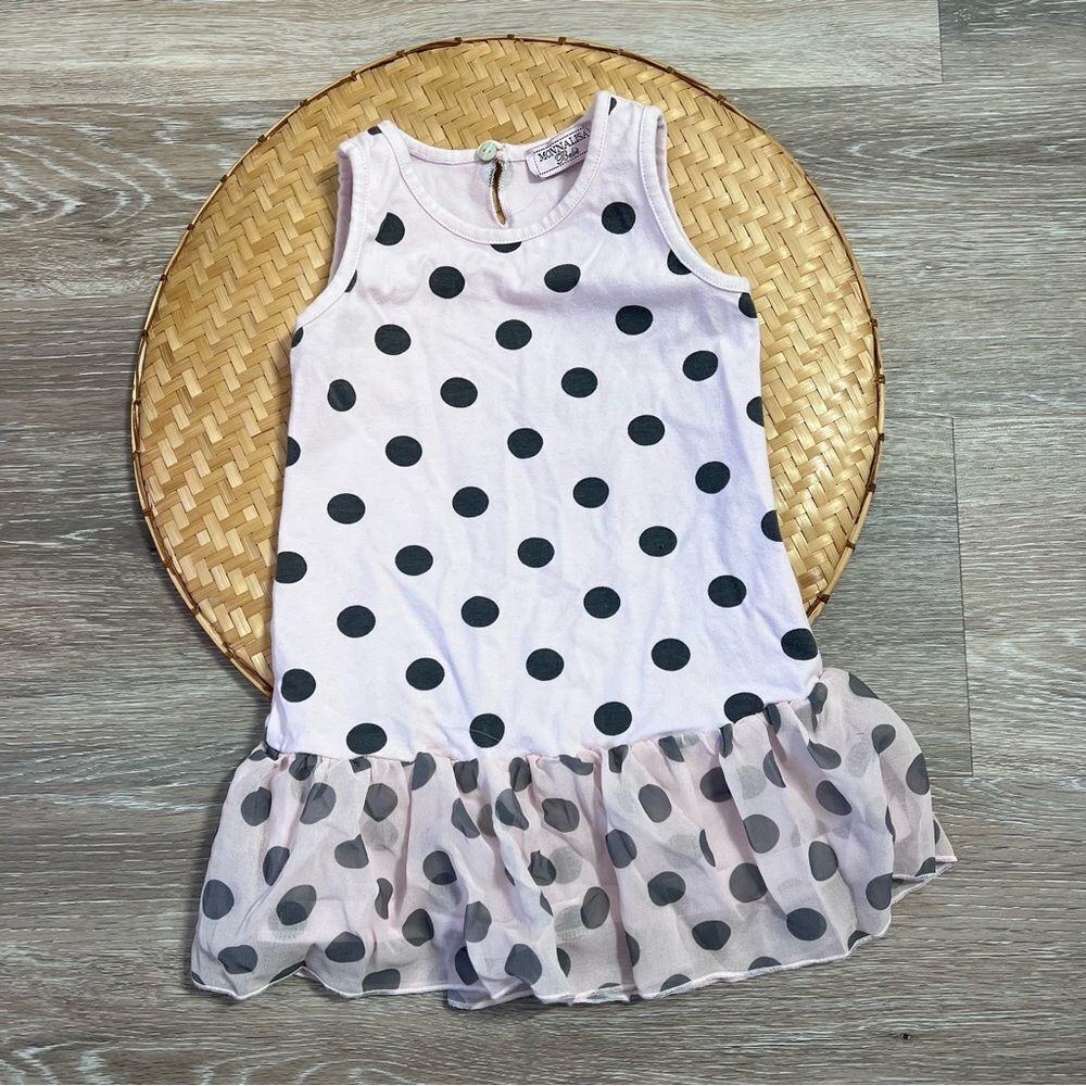 Monnalisa baby girl pink and‎ black polka dot sleeveless dress